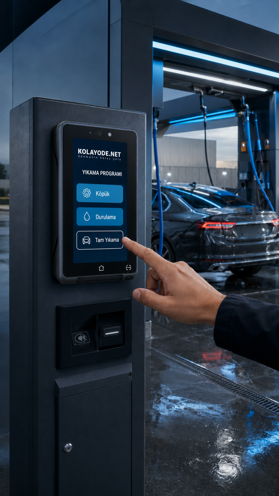 KolayÖde ile araç yıkama programı seçilen unattended ödeme otomatı